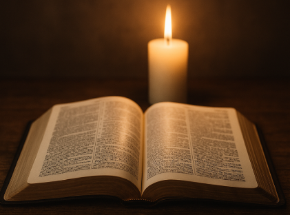This image was created with the assistance of ChatGPT by Openai. Becoming-in-Rhythm-a-Sacred-Journey-in-Thematic-Verse-Bible-and-Candle