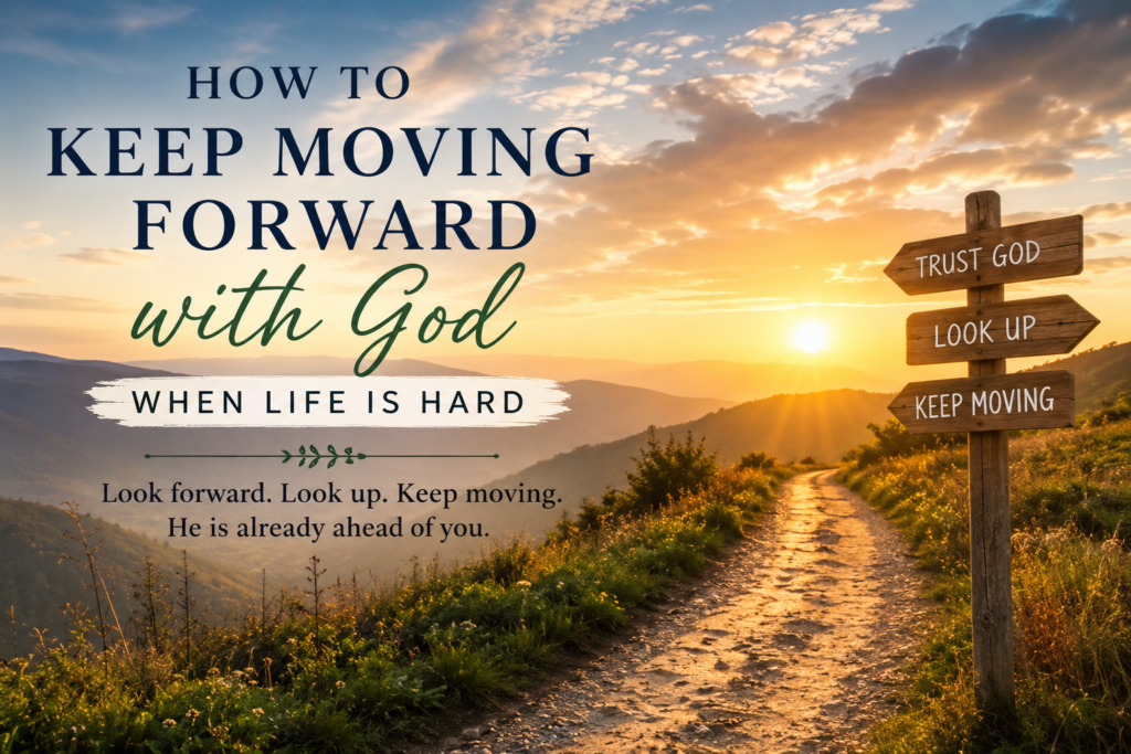 Image created with the assistance of ChatGPT by OpenAI How to Keep Moving Forward With God When Life Is Hard Sign Post