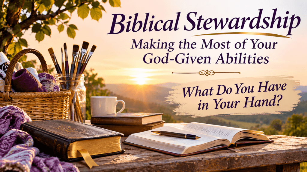 Biblical stewardship: Bible, journal, and creative tools symbolizing God-given abilities.